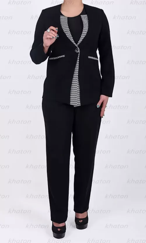 کت حاشیه سفید مشکی و شلوار مشکی،تک دکمه