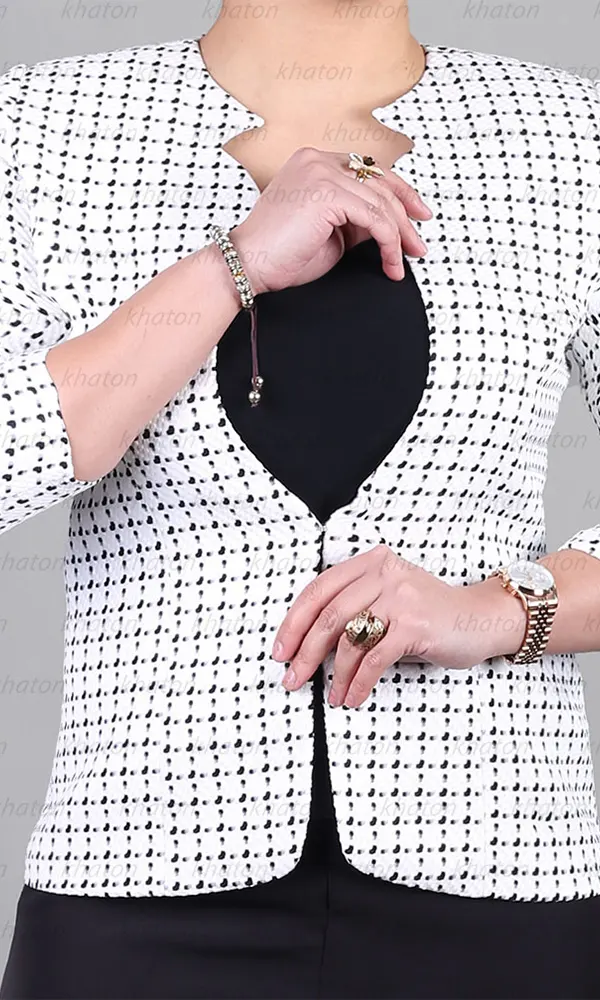 جزئیات کت تاپ سفید مشکی چهار خانه بوکله