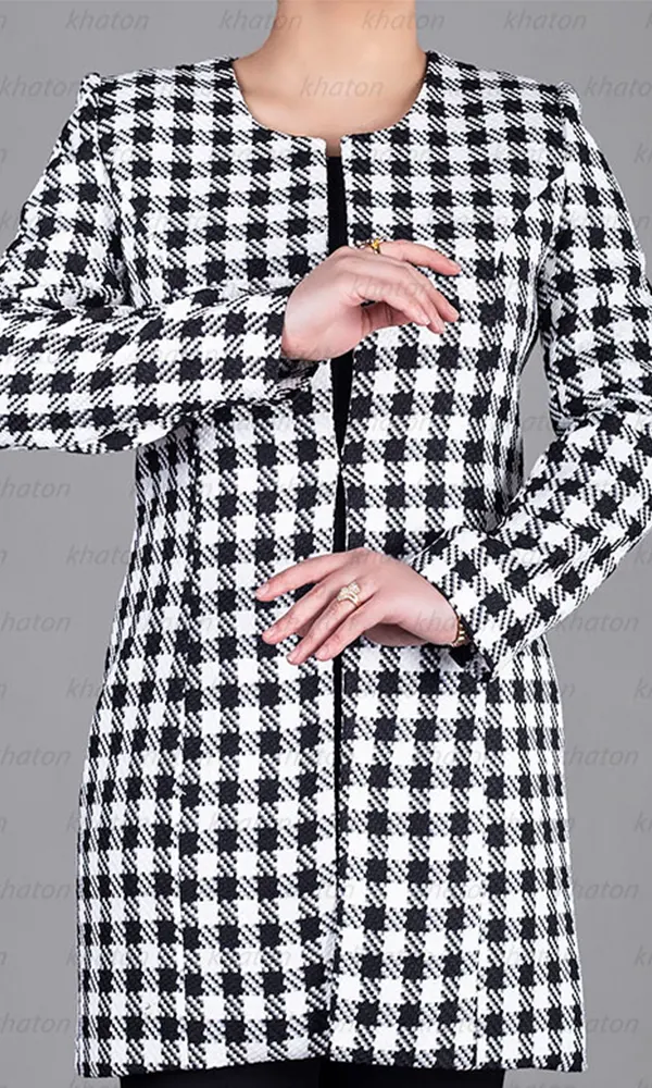 کت بلند چهار خانه سفید مشکی پیچازی