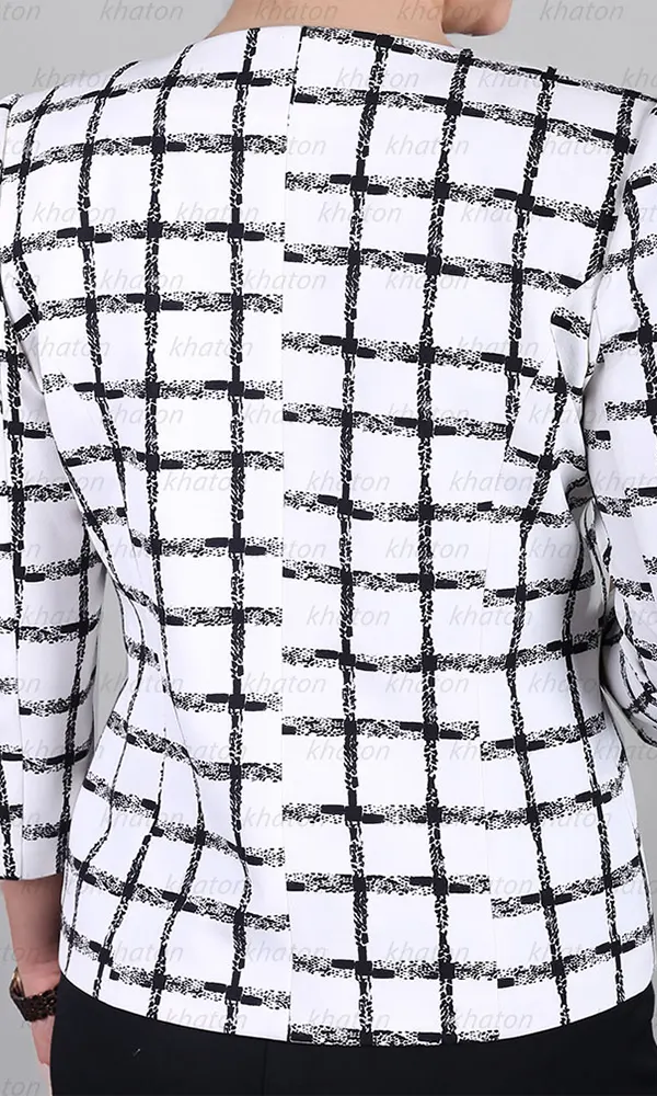 پشت کت چهار خانه سفید،آستین سه ربع