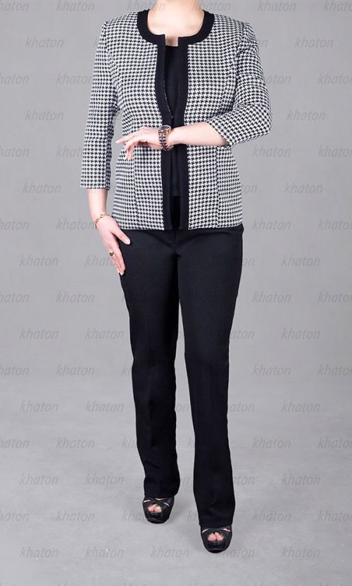 کت سفید مشکی و تاپ وشلوار مشکی