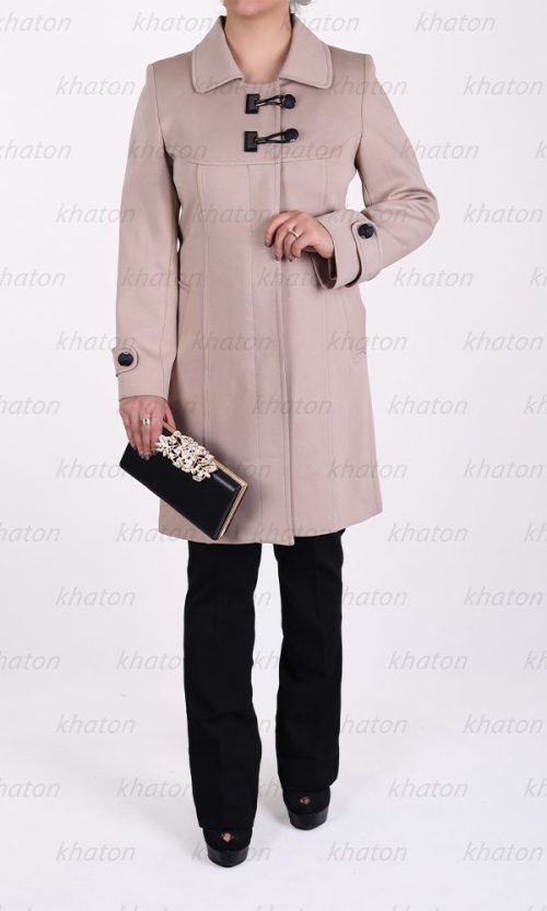 پالتو فوتر کجراه دکمه مخفی یقه دار کرم استخوای