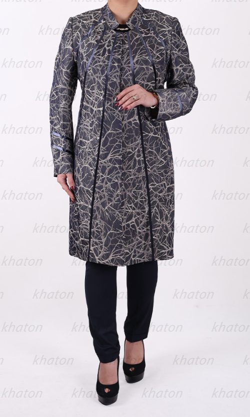 مانتو طرح عنکبوتی توسی طلایی و شلوار راسته سورمه ای